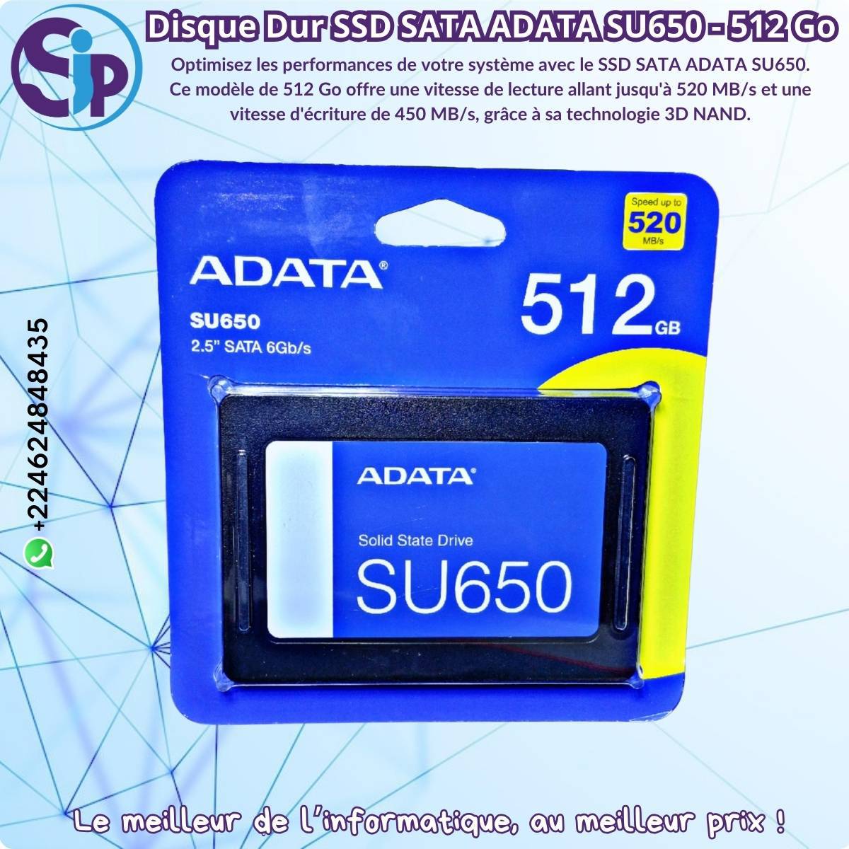 Disque Dur SSD SATA ADATA SU650 - 512 Go