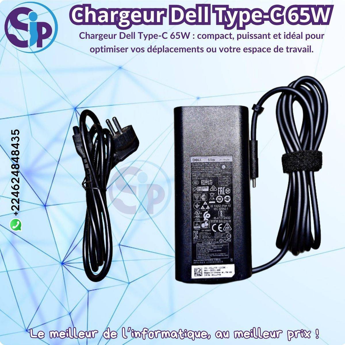 Chargeur Dell Type-C de 65W avec cordon d'alimentation