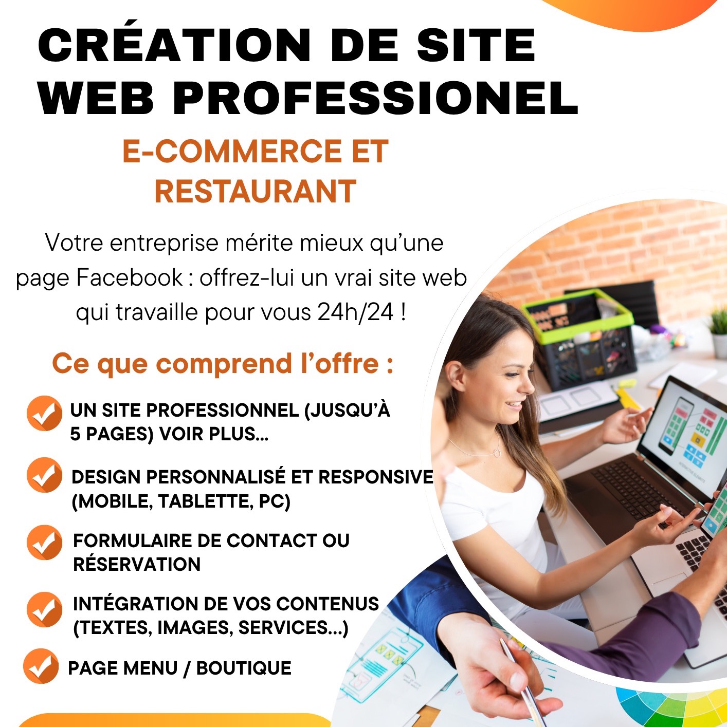 Création de Site Web professionnel pour Restaurant et E-commerçant.
