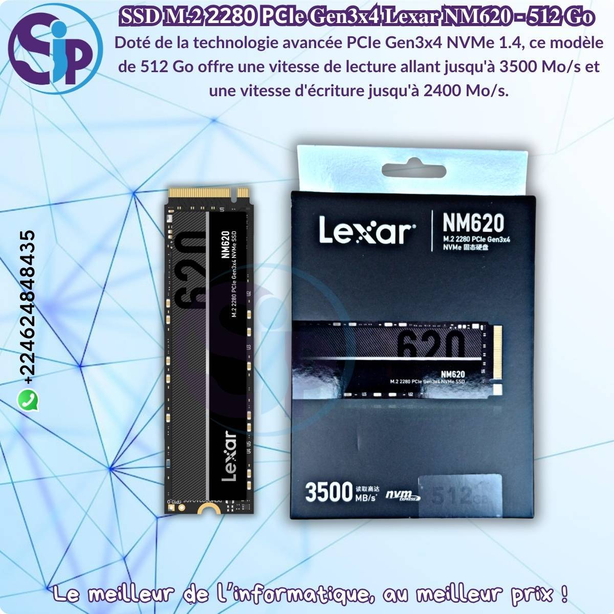 SSD M.2 NVMe Gen3*4 Lexar NM620 - 512 Go