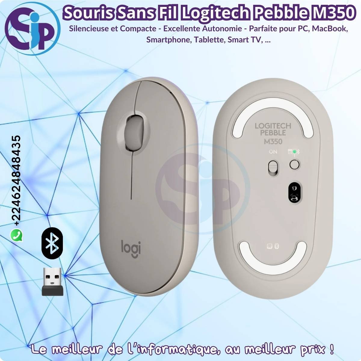Souris Sans Fil Logitech Pebble M350_Gris Clair_Bluetooth