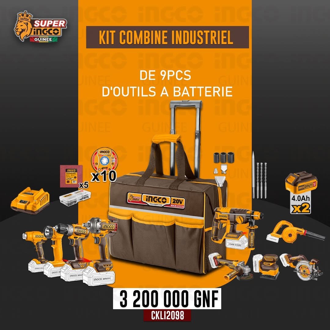 KIT COMBO DE 9PCS D'OUTILS A BATTERIE